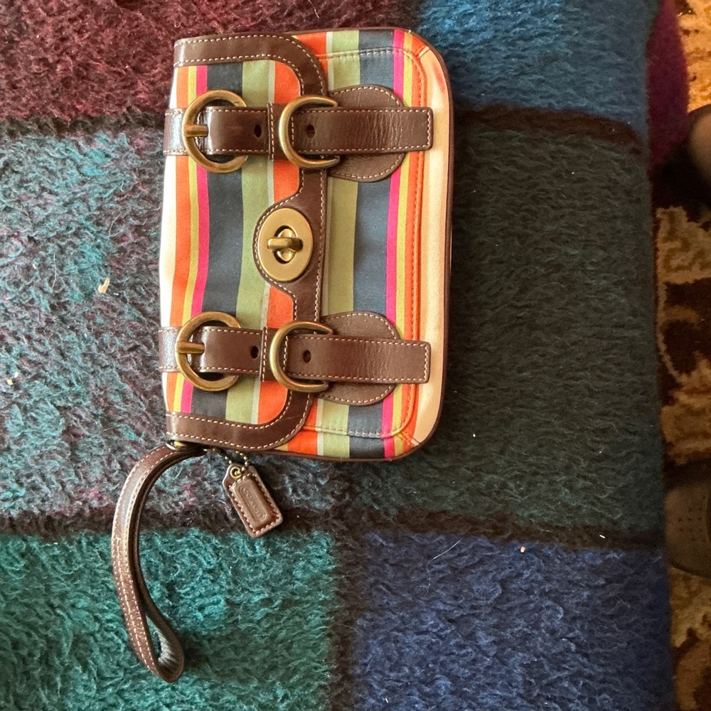 Colorful Striped Wristlet with Buckle Details